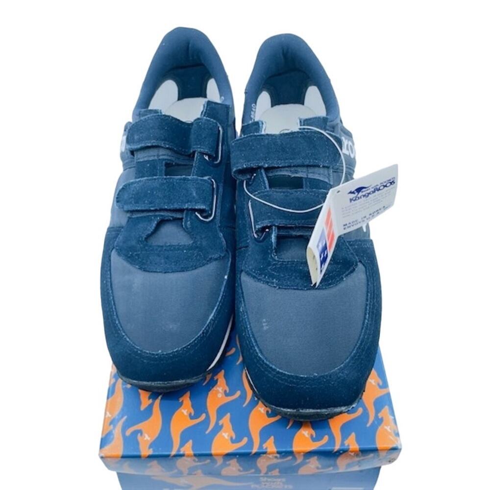 NEW KangaROOS 80' Tennis Shoes Suede Double Strap Hook & Loop Dark Blue Kids 6.5